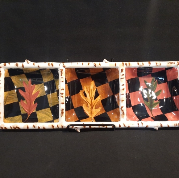 Handpainted Three Section Nature-Themed Ceramic Serving Tray - Picture 2 of 9